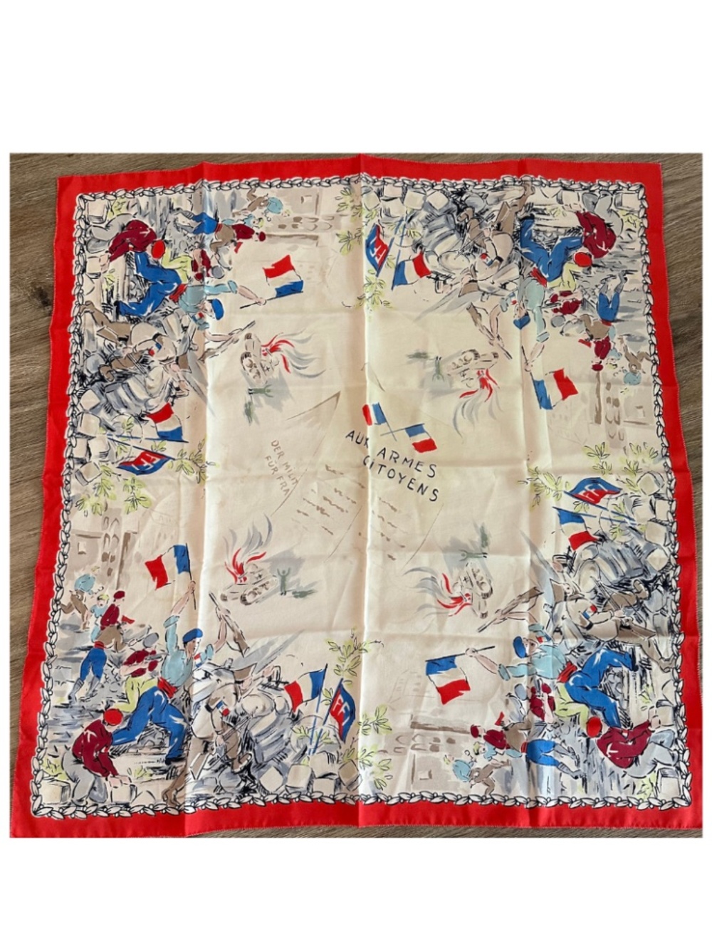 WWII French Liberation FFI Resistance Silk Scarf c1944-45 Aux Armes Citoyens